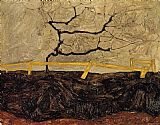 Fence Paintings - Bare Tree behind a Fence by Egon Schiele